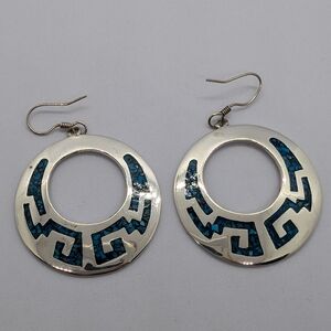 Vintage Mexico Silver 925 Round With Turquoise Inlay Earrings